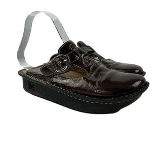 Alegria Brown Adjustable Leather Mary Jane Slip on Shoes